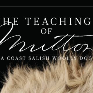 The book cover of The Teachings of Mutton shows a black background with white dog fur in the foreground