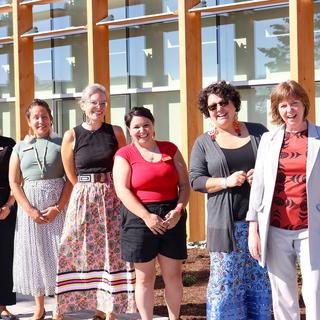 Sheila Malcolmson, MLA for Nanaimo and staff pose outside of Shq’apthut