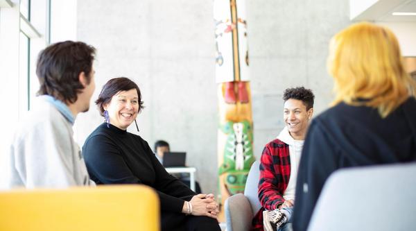Deborah Saucier interacts with VIU students in the Centre for Health and Science