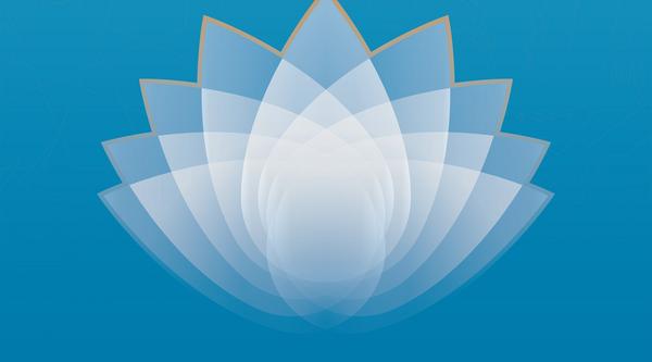 A white lotus flower with gold trim is on a blue background over the words Recognition, Resilience and Resolve