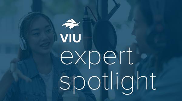 One woman interviews another woman with "VIU expert spotlight" overlaid over top