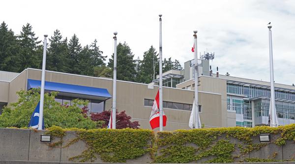 Flags on VIU's Nanaimo campus, lowered
