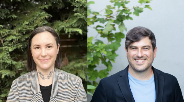 A split screen photo of Dr. Morgan Mowatt on the left and Dr. Michael MacKenzie on the right. Both are smiling at the camera in portrait-style shots with greenery in the background.