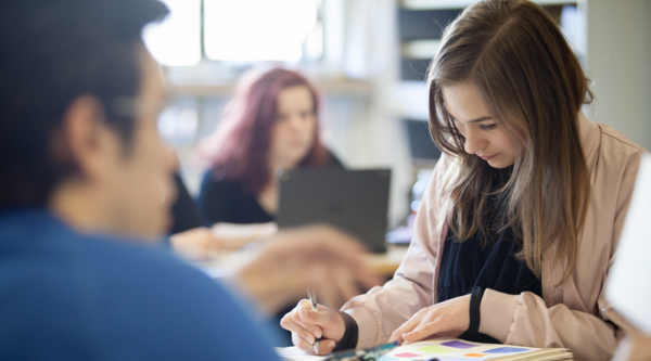 Students working in a classroom