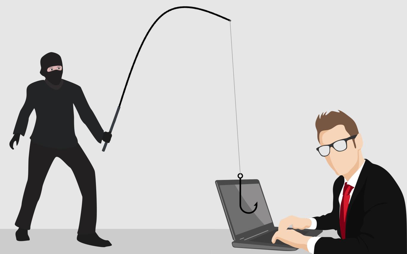 Graphic of a guy in a ninja suit fishing into a computer