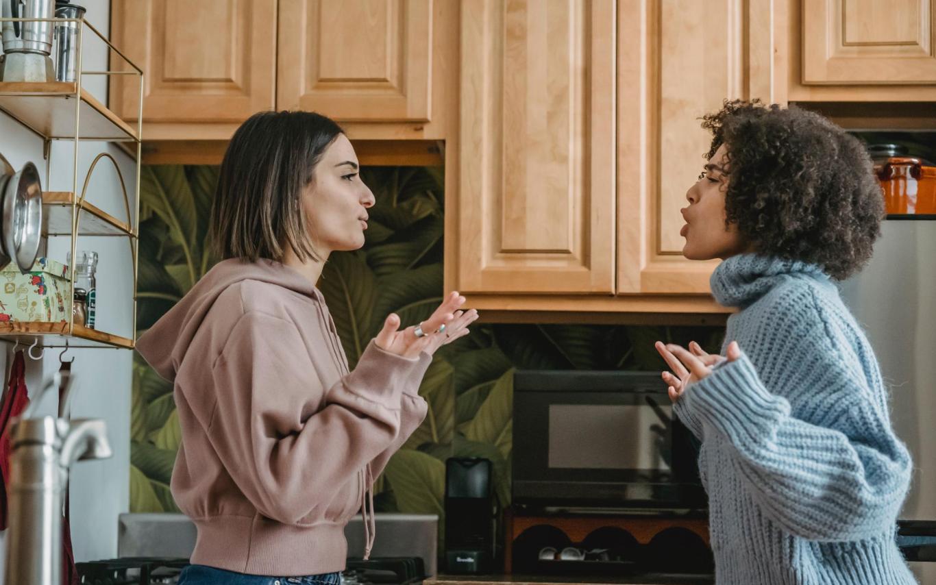 Two women argue in a kitchen