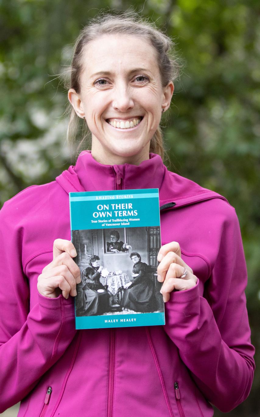 Haley with a copy of her book