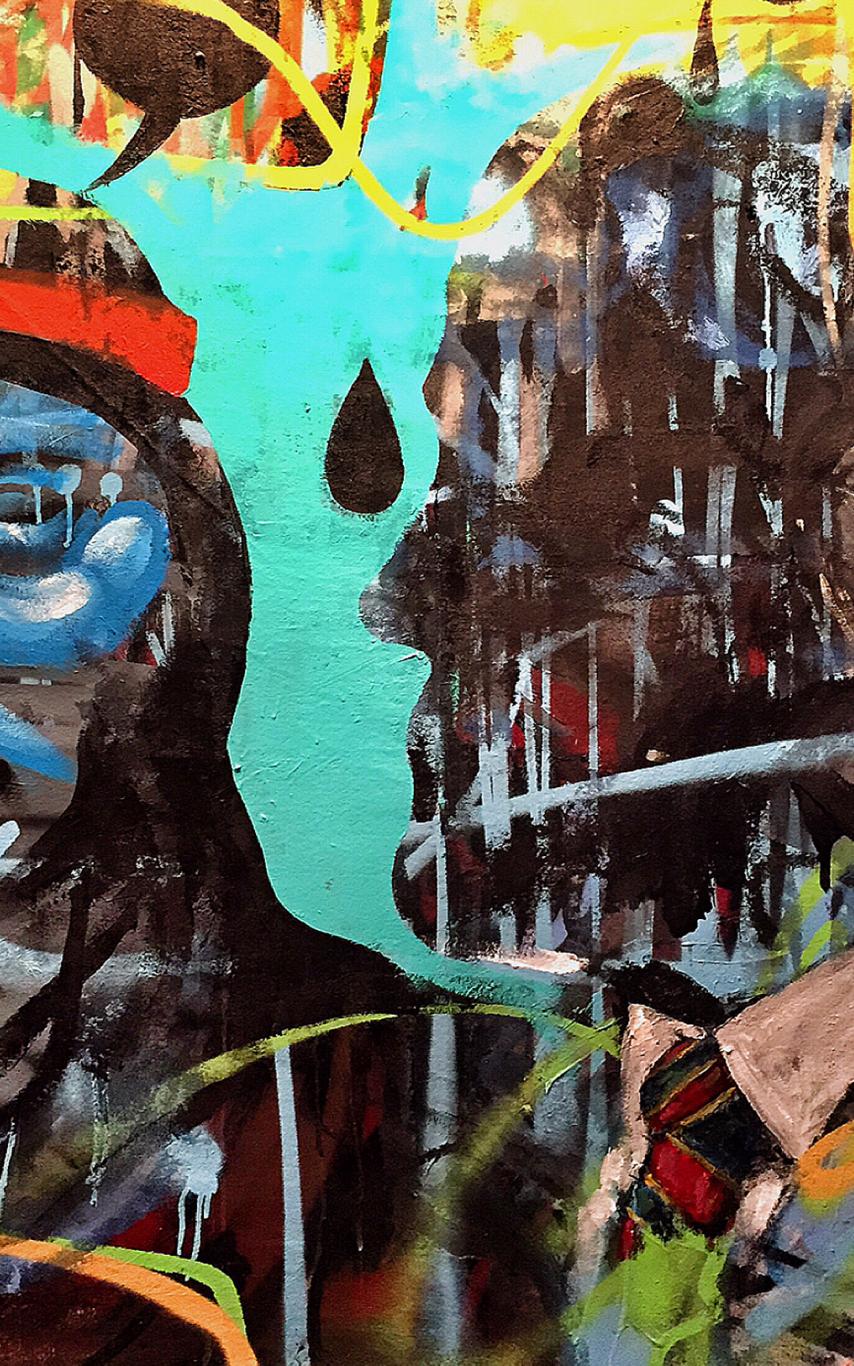 A painting by the Woodpile Collective